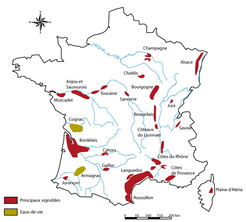 Carte des vignobles Français - Achat vins
